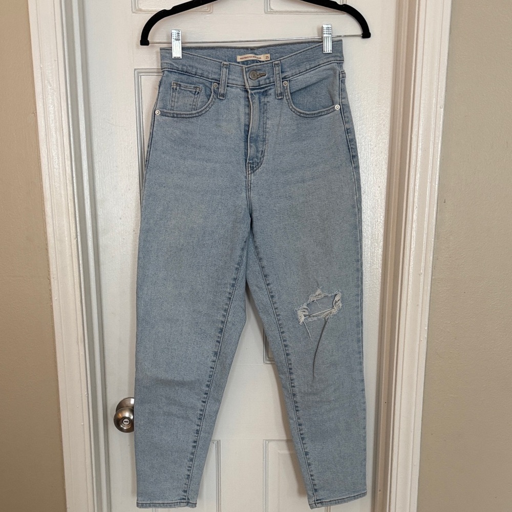 Light Blue Distressed High Waisted Mom Jeans